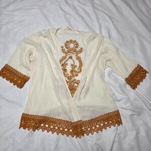 Entro Kimono Cardigan Womens Small Cream Crochet Lace Boho Embroidered Duster